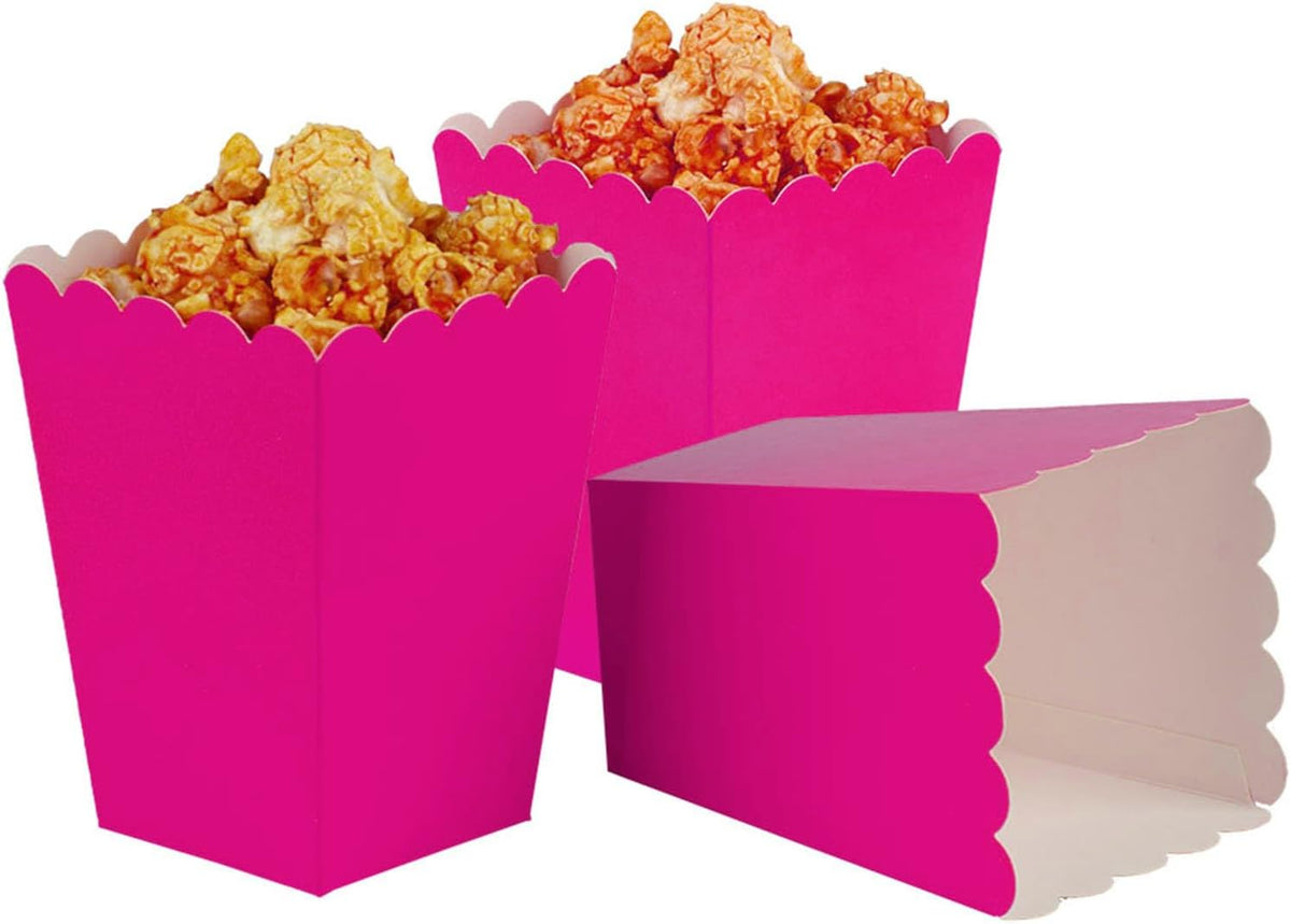 Hot Pink Popcorn Boxes Mini Pack of 12, Paper Popcorn Container for Birthday Party, Graduation