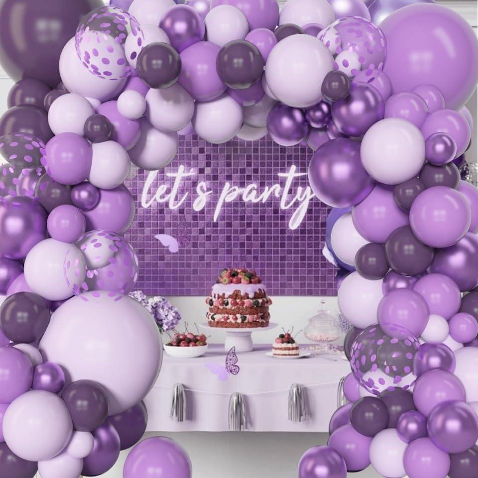 Amandir 153pcs Purple Balloon Garland Arch Kit, Different Sizes 18 12 10 5 inch Lavender Latex