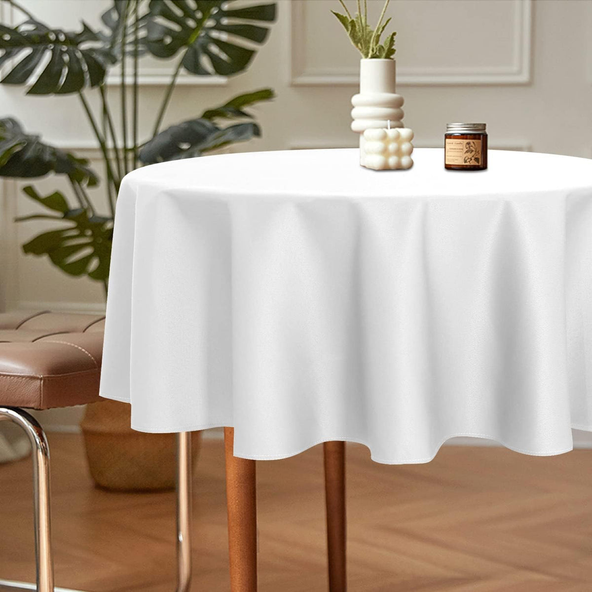 sancua 2 Pack Round Tablecloth 70 Inch White, Stain and Wrinkle Resistant Table Cloth - Washable