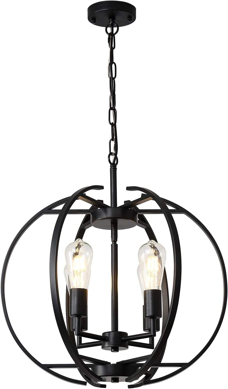 Large Lantern Globe Black Chandelier Lighting, Farmhouse Chandelier Adjustable Pendant Lighting