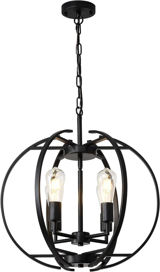 Large Lantern Globe Black Chandelier Lighting, Farmhouse Chandelier Adjustable Pendant Lighting