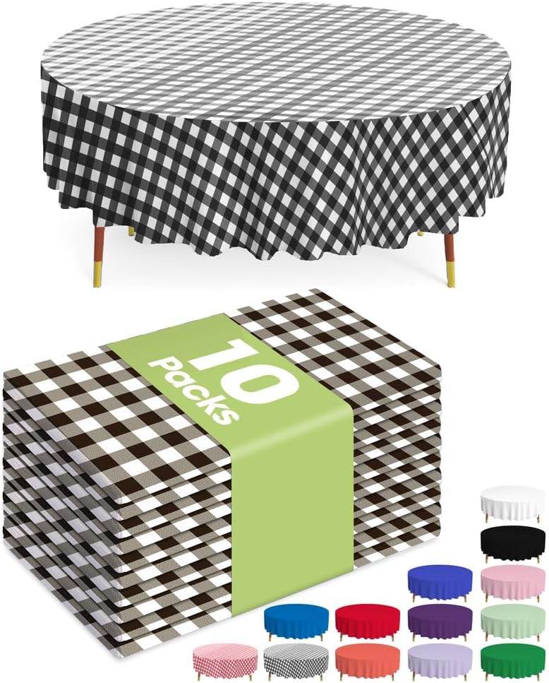 Pureegg Plastic Table Cloth Disposable 10 Pack, 84'' Round Table Cloths, Party, Picnic, Decorative