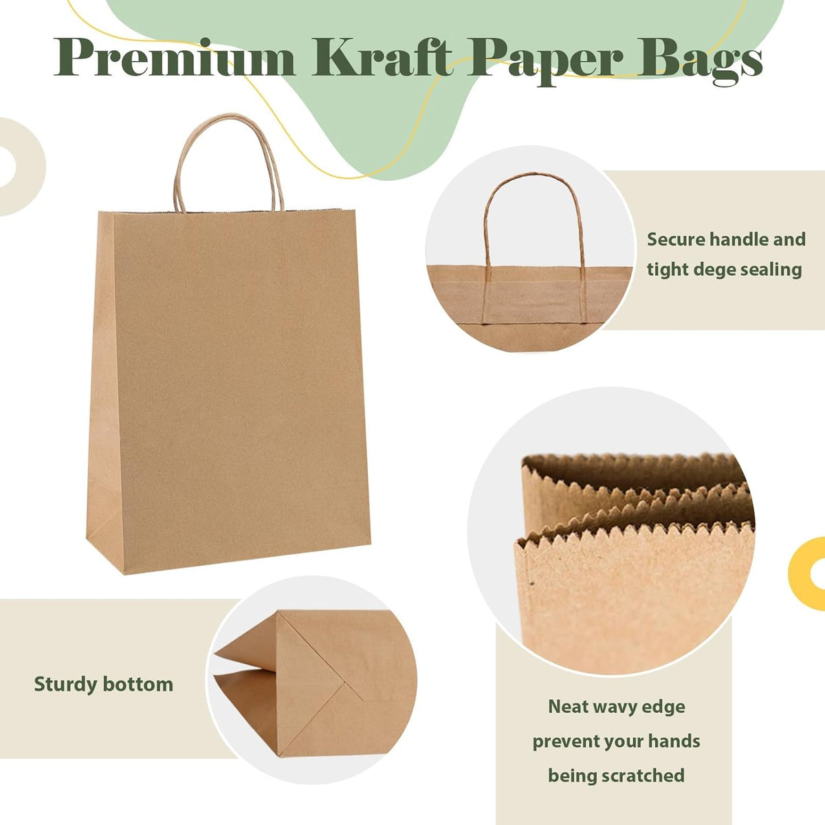 GSSUSA Brown Kraft Paper Gift Bag with Handles, 10x5x13 Bulk Shopping Grocery Paper Bags 200 Pcs