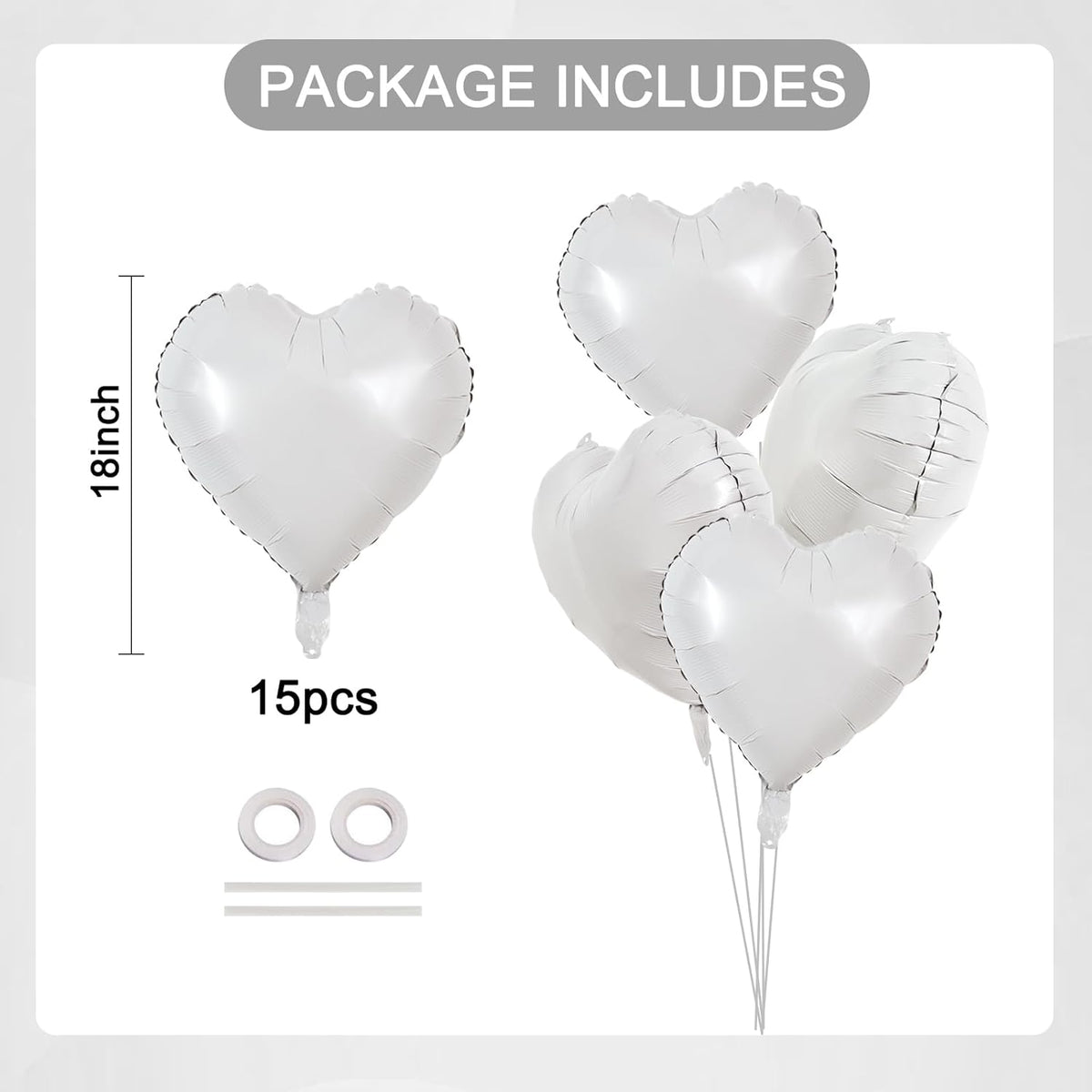 TONIFUL 15Pcs 18 Inch White Heart Balloons White Heart Shape Foil Mylar Balloons Decoration for