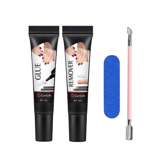 Curvlife Soft Quick Drying 10g Semi Solid Nail Glue with 10ml Remover with Cuticle Pusher Nail Art