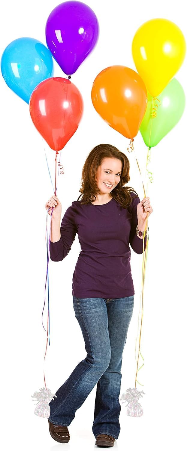 ROYALHOUSE Metallic Plastic Wrapped Balloon Weights for Party Decorations, 12 Pcs (White)