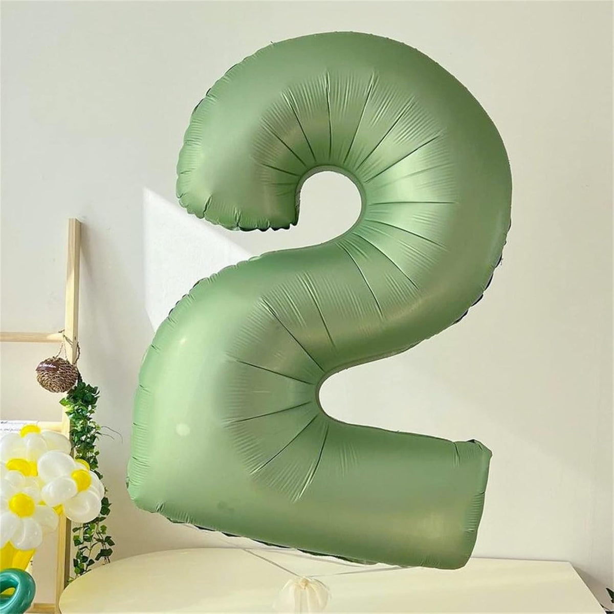40" Balloon Number 2 Sage Green, Large Foil Number Balloons Set 0-9, Olive Green 2 Helium Balloons