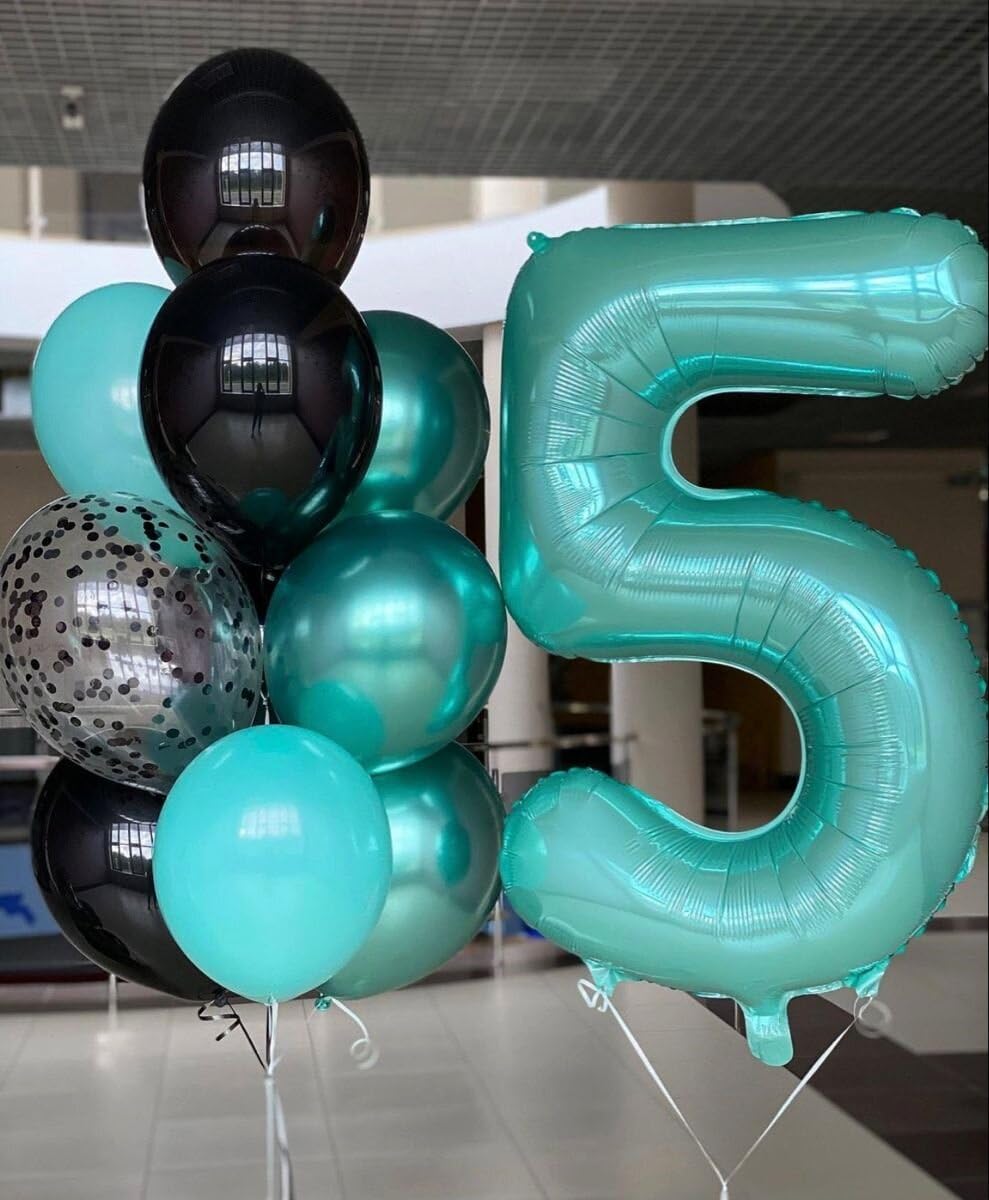 Teal Blue 40 Inch Large Number 5 Birthday Balloon, 2025 Five 5th 15 25 35 50 55 Birthday