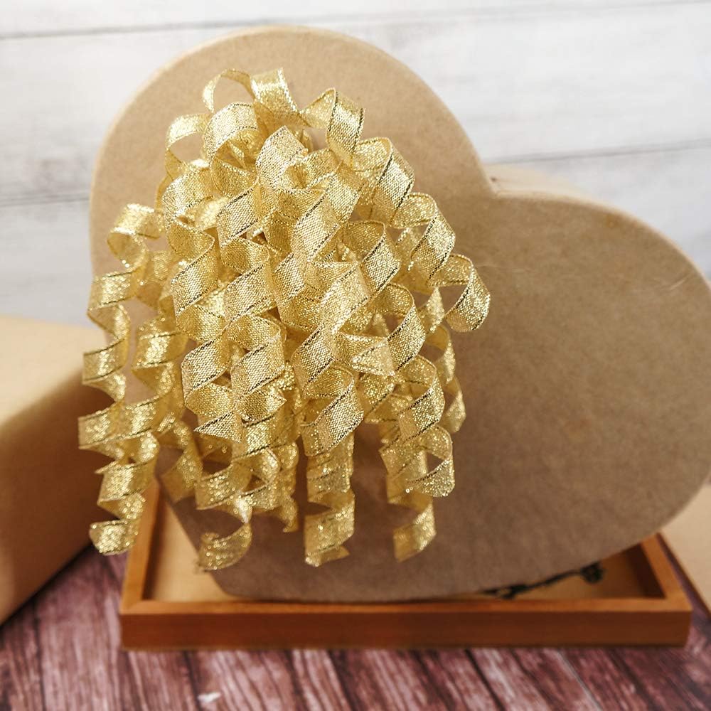 CT CRAFT LLC Gold Metallic Curly Ribbon Bow 6" Long x 6 Counts Gift Wrapping Pre-Tied Self-Adhesive
