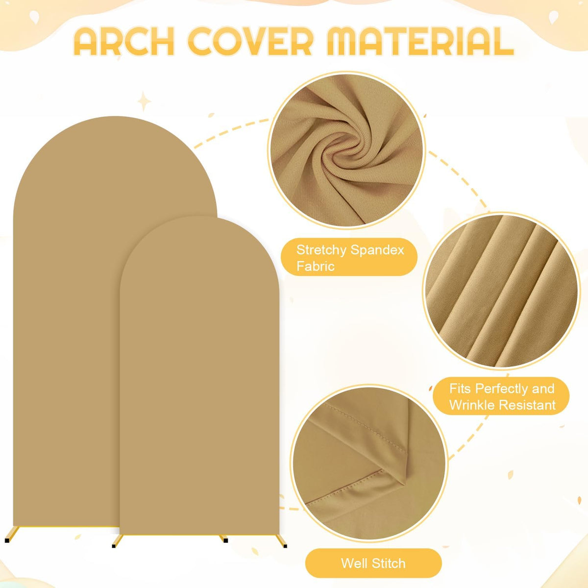 Wedding Arch Backdrop Stand and Brown Arch Cover Set 7.2FT/6FT Party Backdrop Arches Frame Balloon