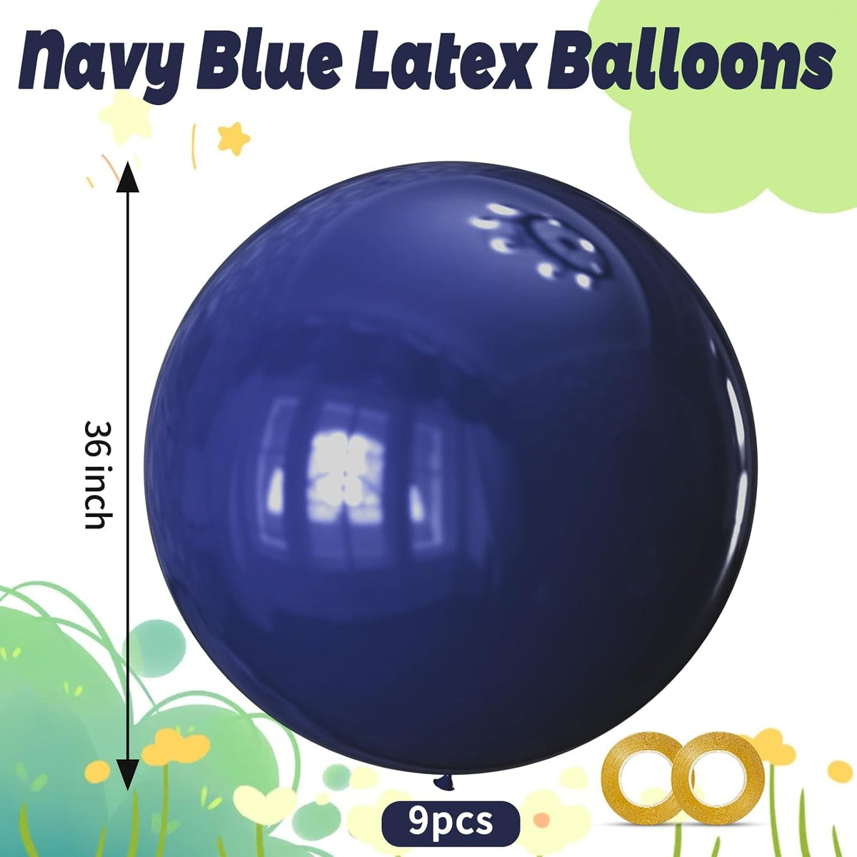 KAWKALSH Dark Blue Balloons 9pcs 36 Inch Extra Large Big Jumbo Giant Matte Navy Blue Latex Balloons