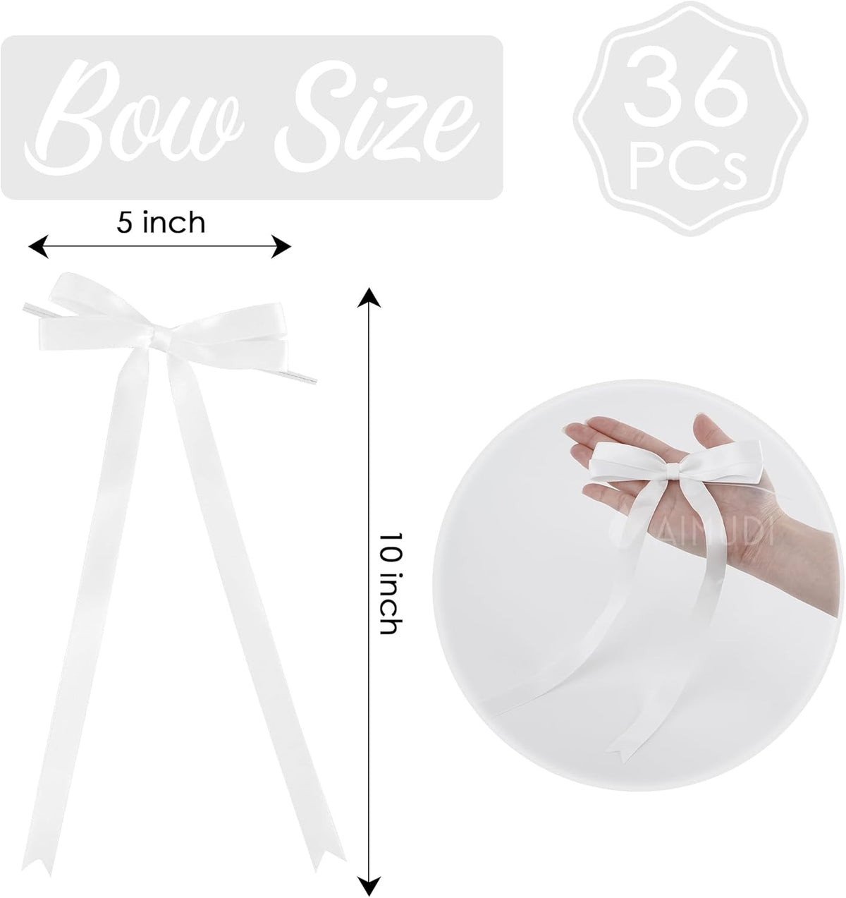 AIMUDI White Bows 5 × 10" Satin Bows for Gift Wrapping Twist Tie Bows Premade Ribbon Bows for