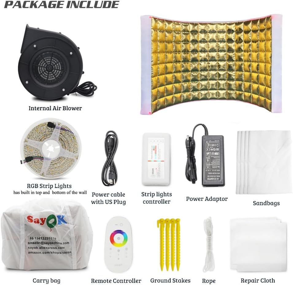 SAYOK Inflatable Photo Booth Wall (Gold, 119' 'x 59''x 91'') Selfie Booth Backdrop, Photo Booth