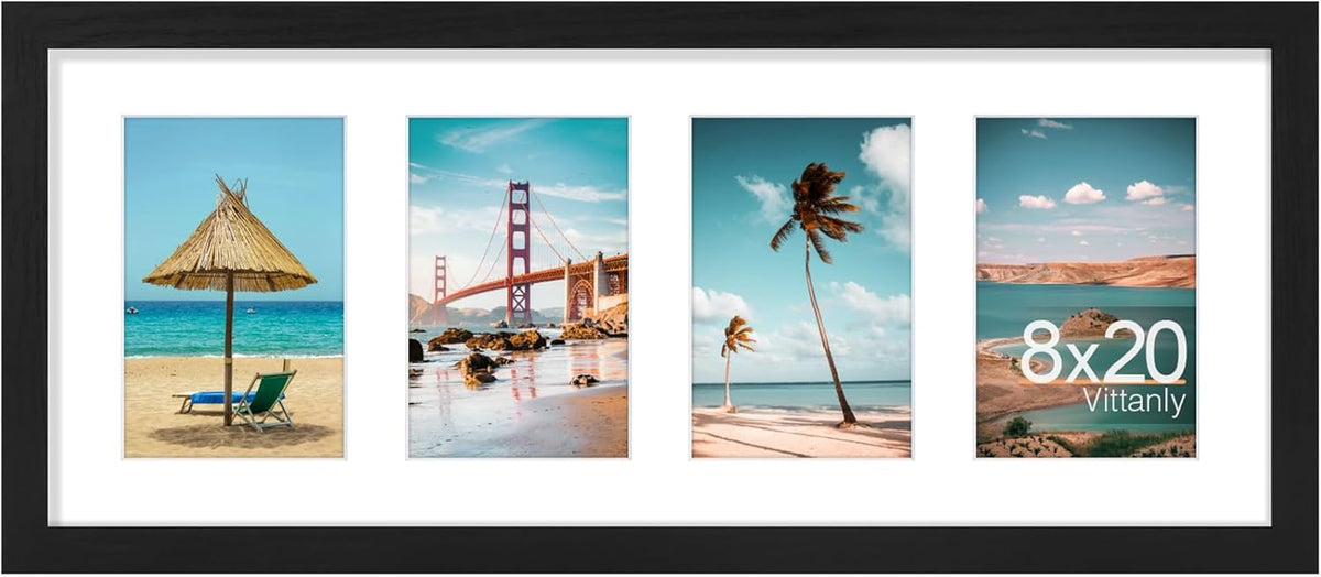 Vittanly 8x20 Collage Picture Frame, Displays 4Pcs 4x6 Pictures with Mat, Picture Frames Collage