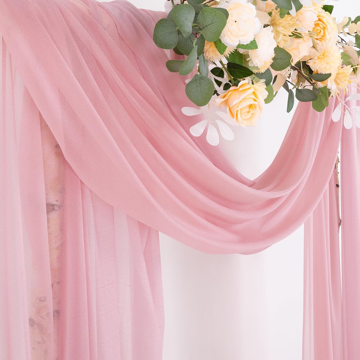 Socomi Wedding Arch Draping Fabric 29" x 20Ft 1 Panel Dusty Rose Sheer Outdoor Curtain Drapes Extra