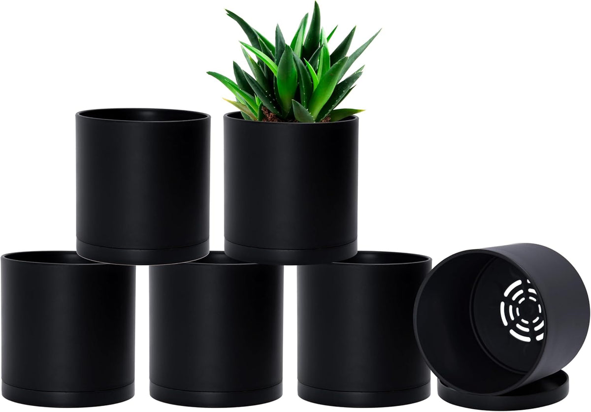 D'vine Dev 6 Pack 5 Inch Modern Plastic Plant Pots, Small Garden Planters for Plant with Drainage