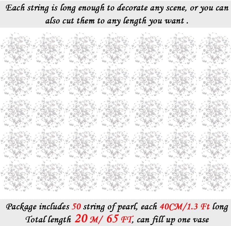 50pcs Pearls String Beads of Pearls, 10+5mm White Artificial Pearl String for Floating Candles