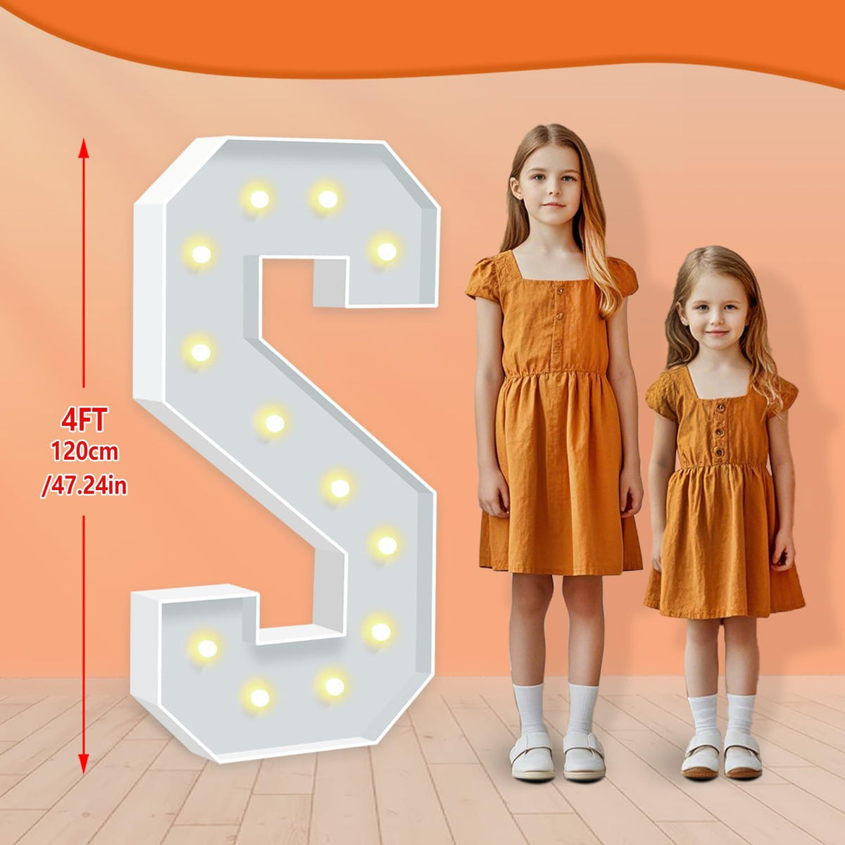 Marquee Light Up Letter S, Light Up Letters Art Craft Kit for Party Decorations, 4FT White Foam
