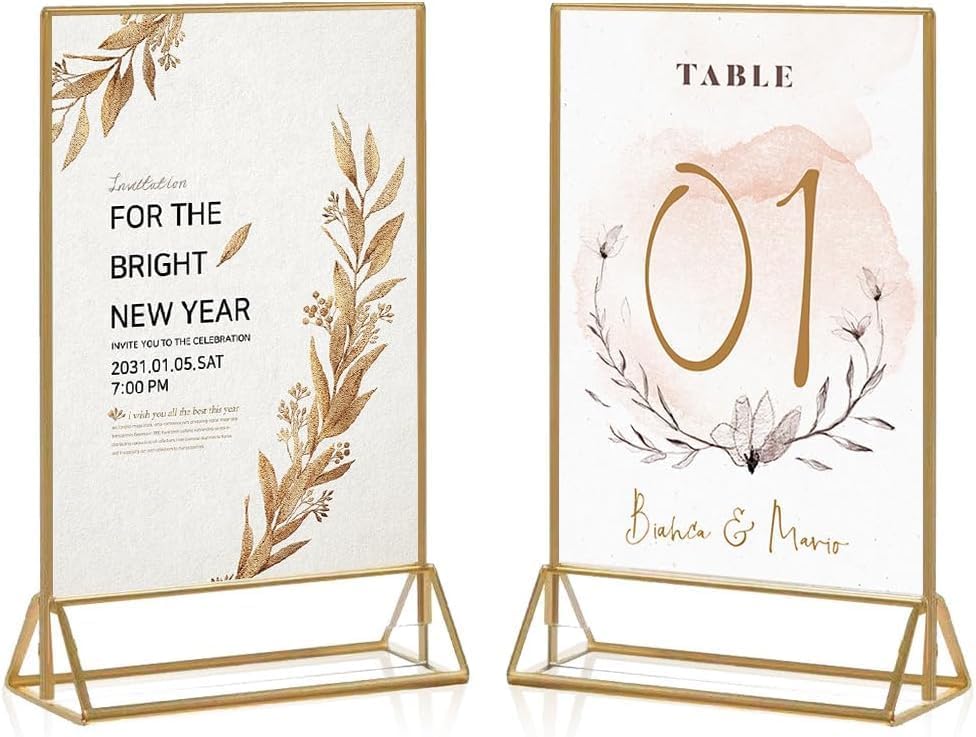24 Pack Gold Acrylic Sign Holder, Picture Frames Wedding Double Sided Display Clear Sign Holders
