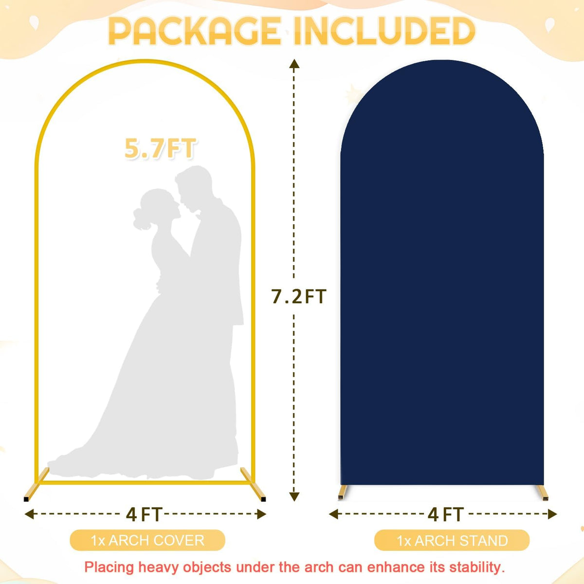 FUHSY 7.2 FT Wedding Arch Backdrop Stand and Navy Blue Arch Cover Set Metal Arch Stand Cover