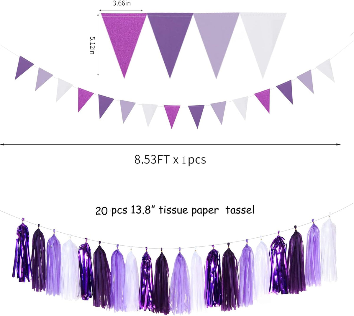 Purple White Lavender Party-Decorations Streamers - 28pcs Tissue Pom Poms,Women Girl Birthday