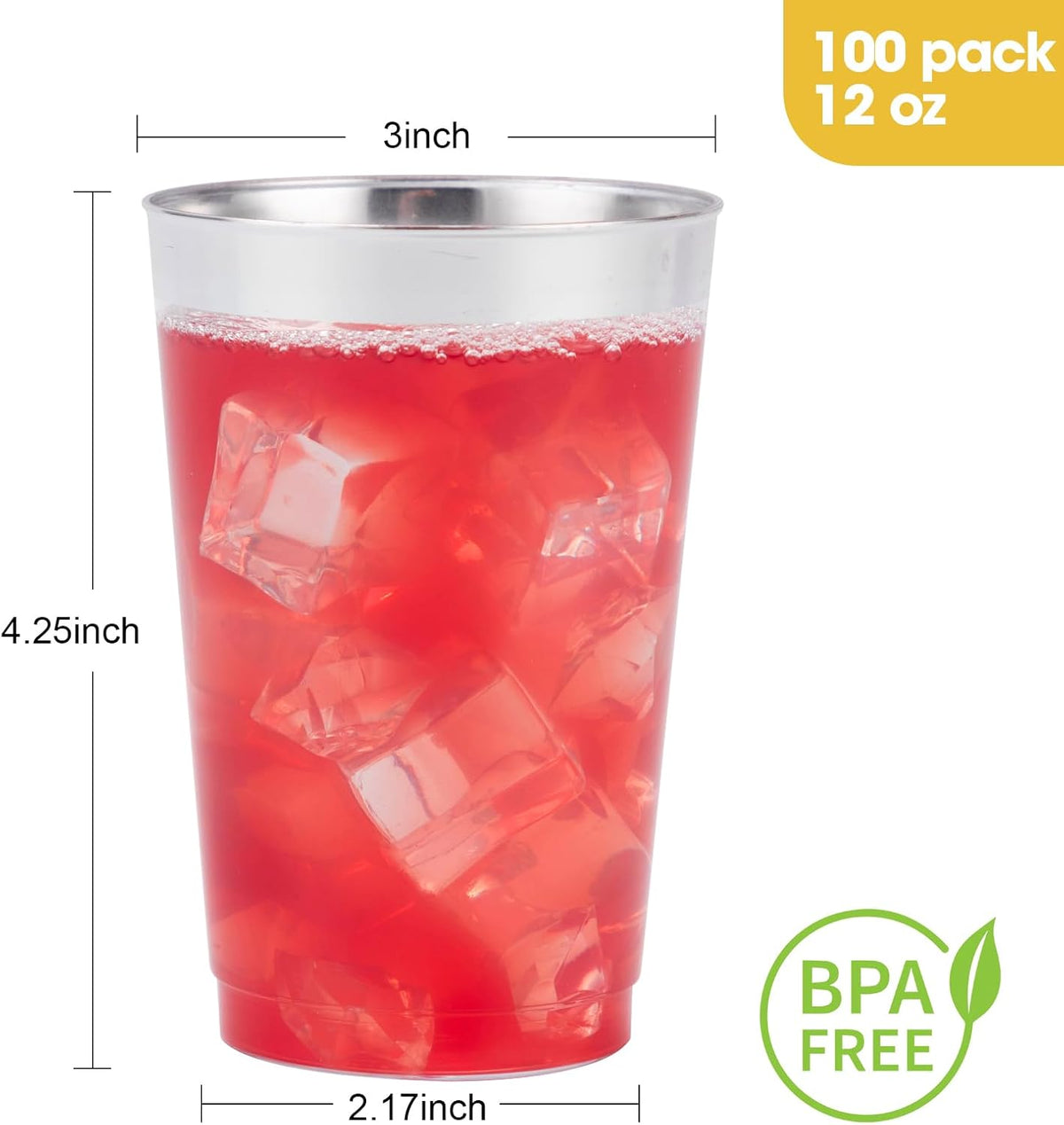 Goodluck 100PCS 12oz Silver Plastic Cups for Party, Disposable Silver Cups, Plastic Cocktail