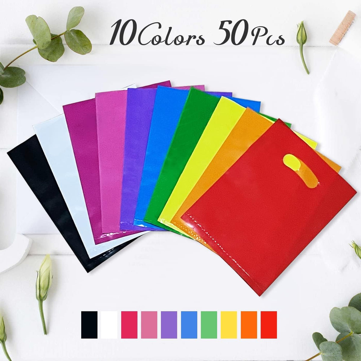 Plastic Party Favor Bags, 50 PCS 6" x 8" Assorted Color Party Goodie Bags for Kids, Plastic Favor