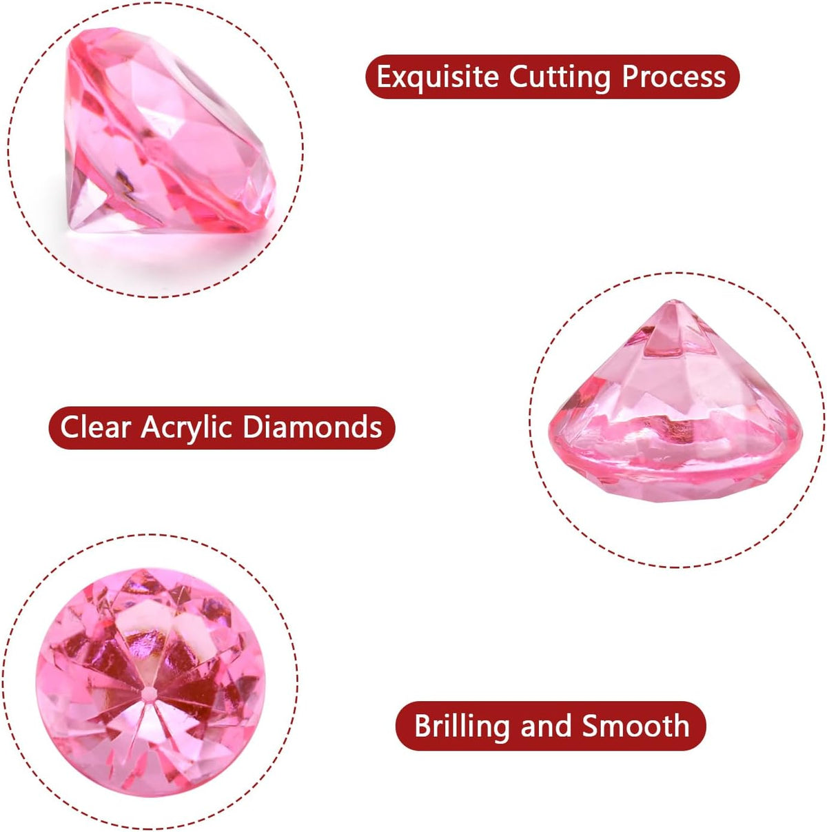 100 PCS Acrylic Diamond Gems, Pink Acrylic Diamonds 1 Inch Acrylic Gemstones Vase Filler Fake Gems