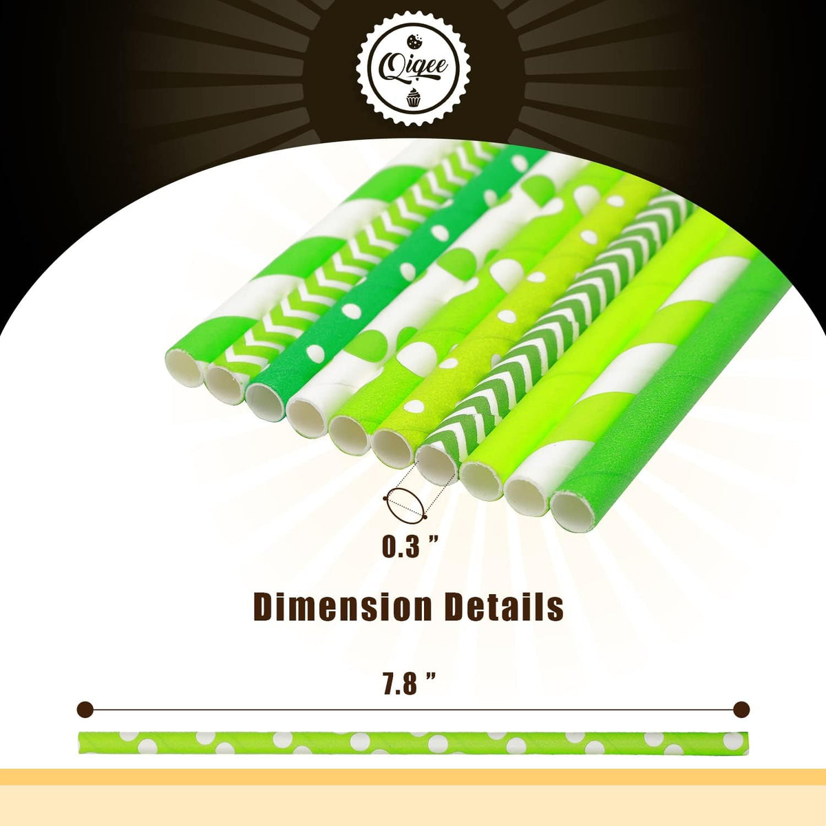 Green Paper Straws for Drinking Green Disposable Straws 150pcs Disposable Straws Bulk（10 Pattern）