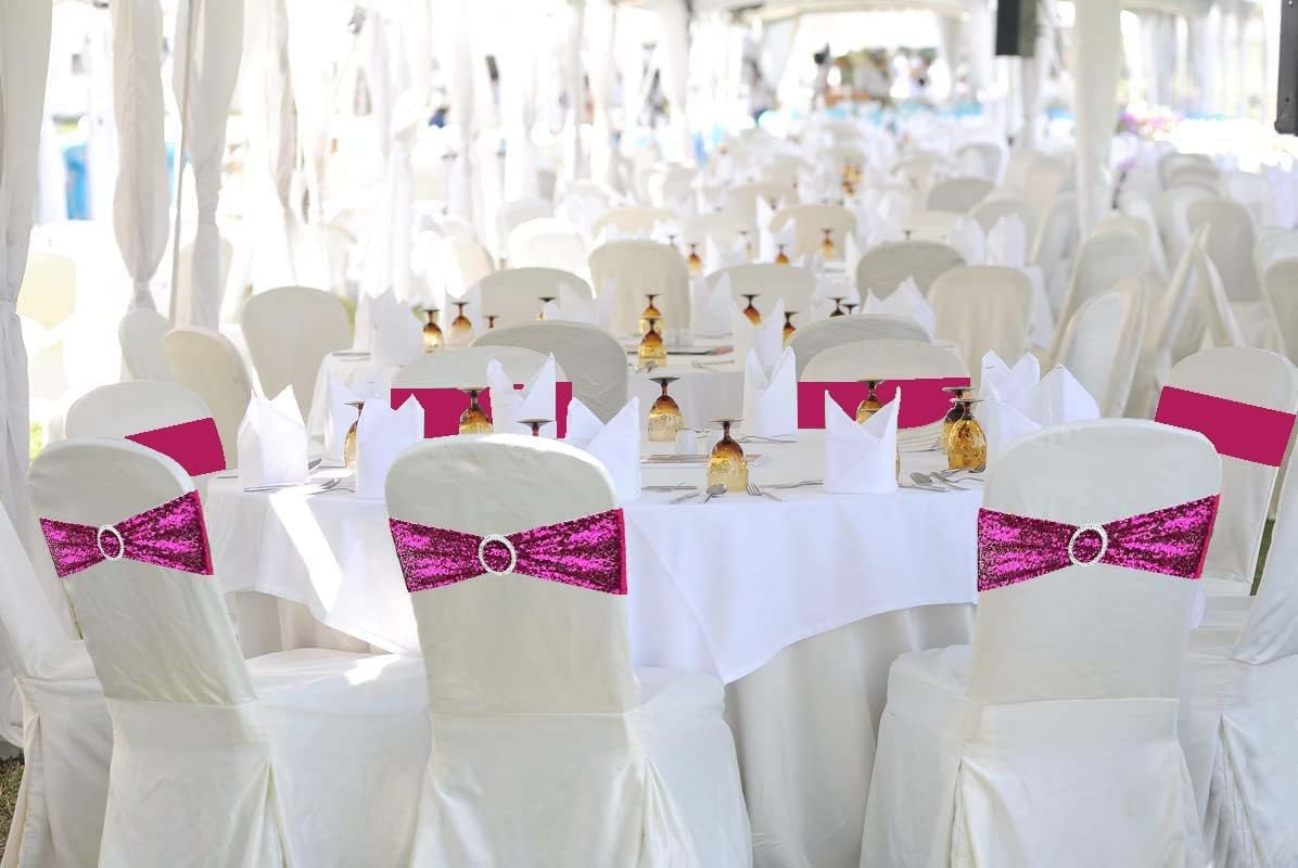 10 Pcs Chair Sashes Sequin Stretch Chair Bands Spandex Polyester Bows for Party Hotel Wedding