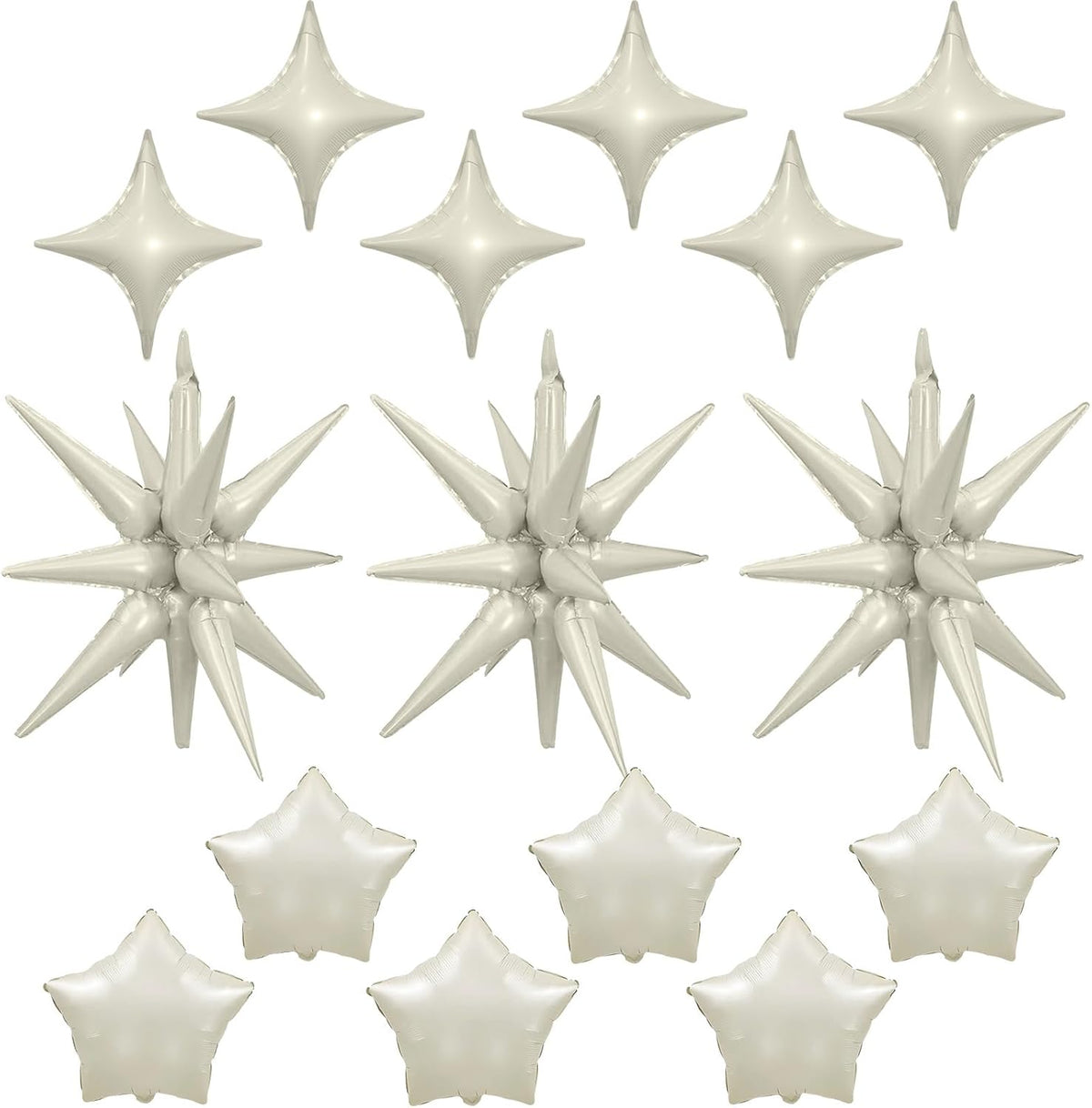 Cream Star Balloons, 22in White Sand Star Balloons Foil 10in 4-Pointed & Ivory Pentagram Balloon