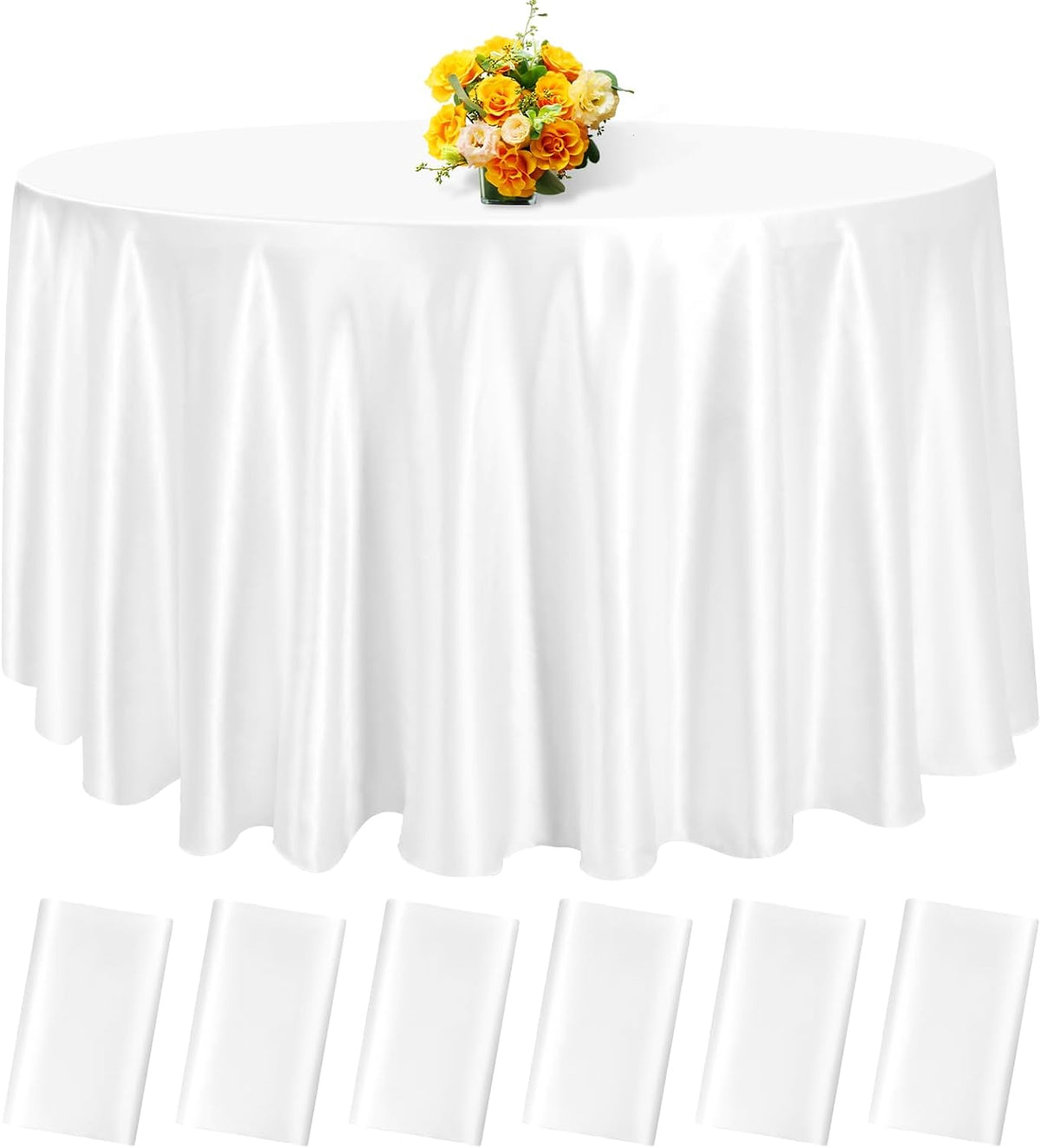 6 Pack 120 Inch White Round Tablecloth - Premium Silky Satin Tablecloth Overlay Smooth Fabric Table