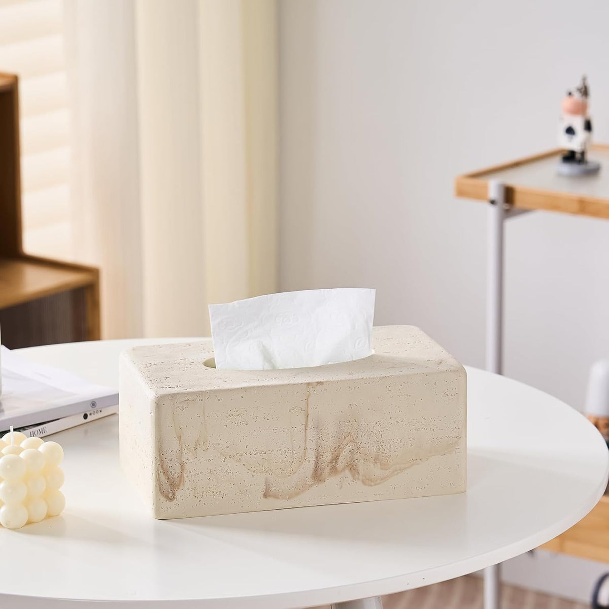 Natural Travertine Textures Tissue Box Cover Rectangular for Home Decor,Resin Heavy Tissue Box