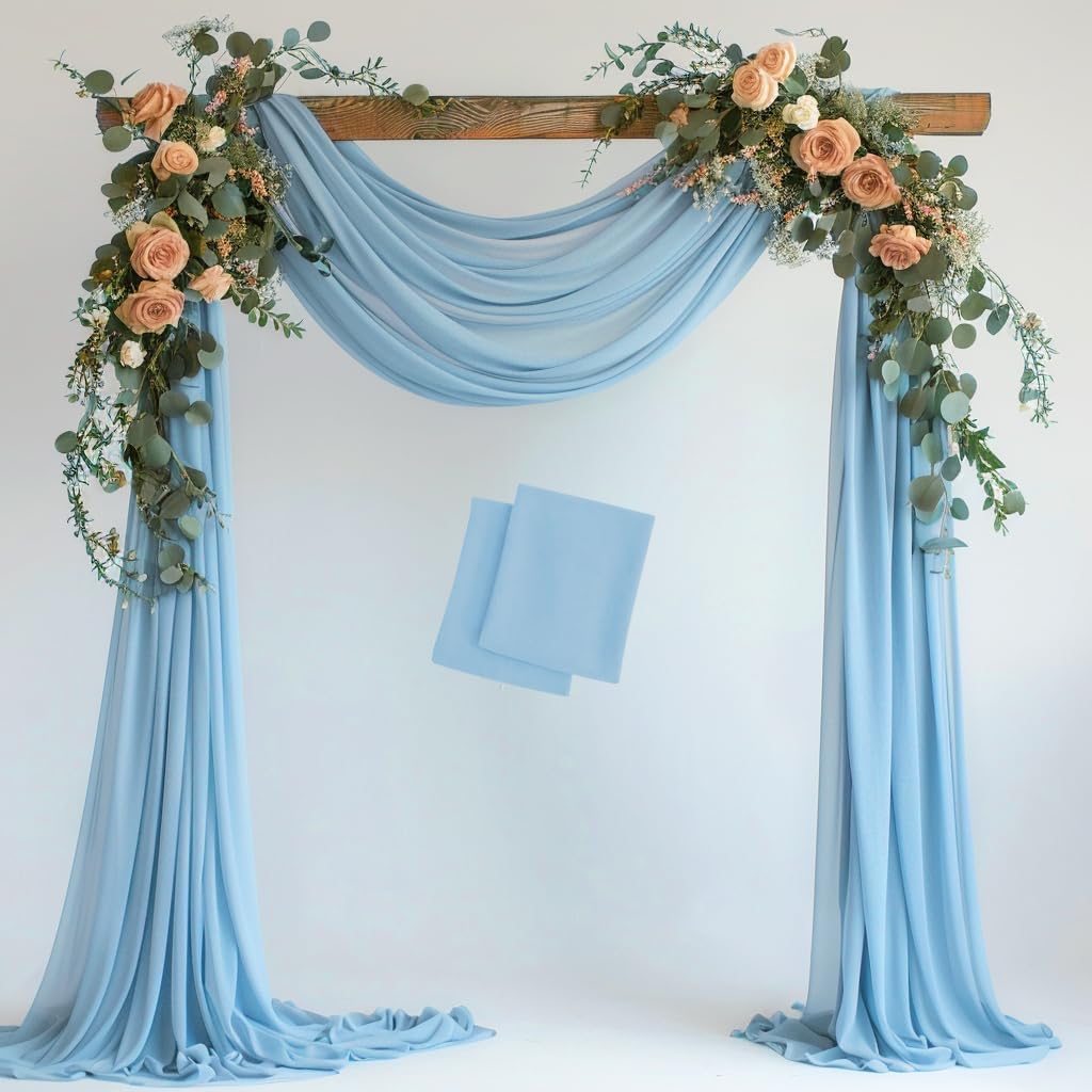 Wokceer Wedding Arch Draping 2 Panels 28.7" x 20FT Baby Blue Sheer Fabric Backdrop for Ceremony