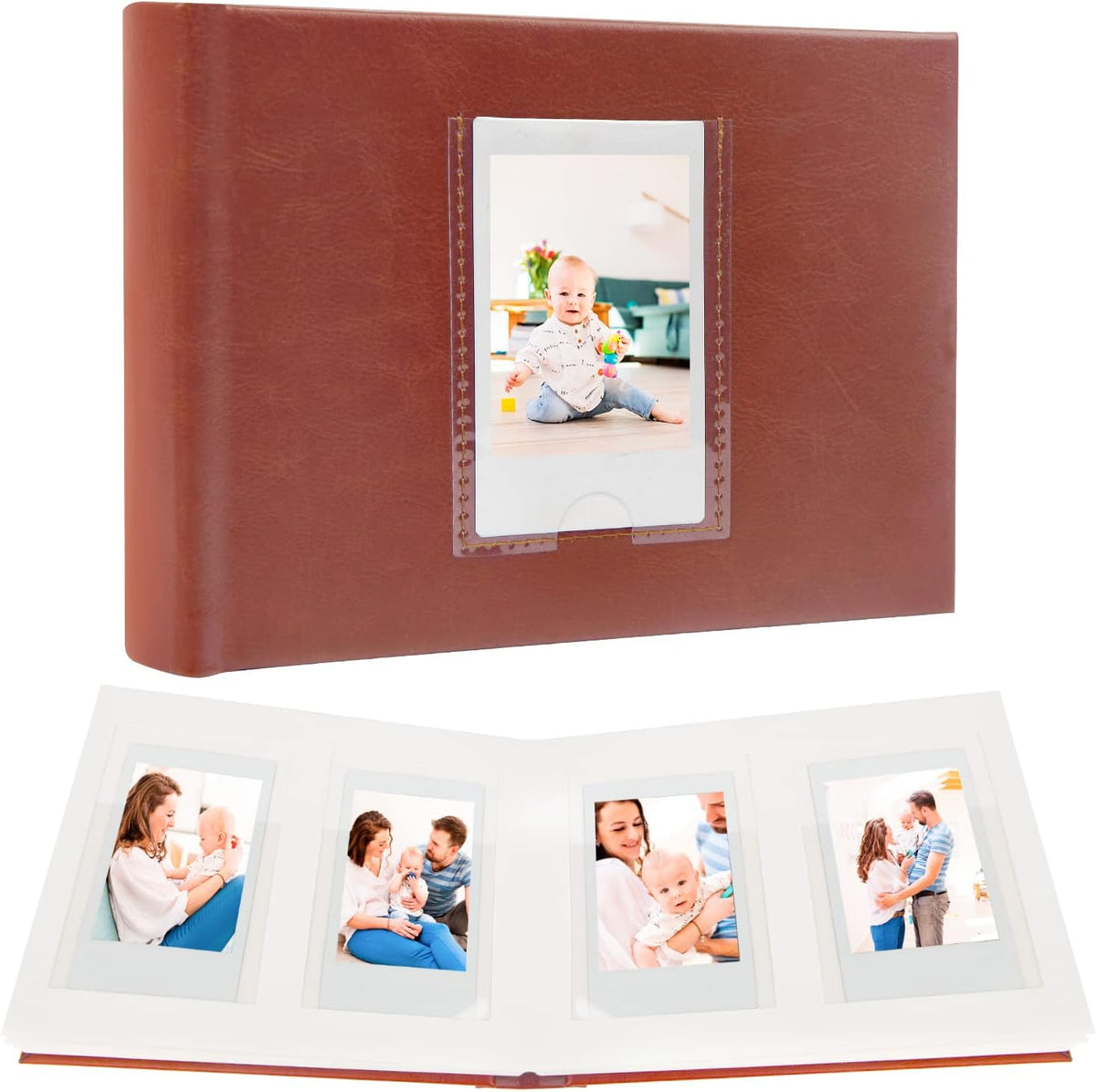 64 Pocket Mini Photo Album with Writing Space,Faux Leather Cover, Compatible with 2x3 Inch Polaroid