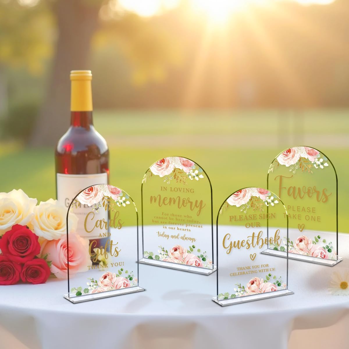 4 Pcs Acrylic Wedding Signs for Reception, Bridal Shower Decorations, Cards and Gifts Signs, Guest