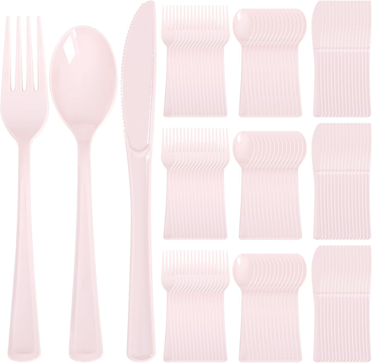 Supernal 300 Pieces Pink Plastic Silverware Heavy Duty Disposable Silverware Pink Utensils