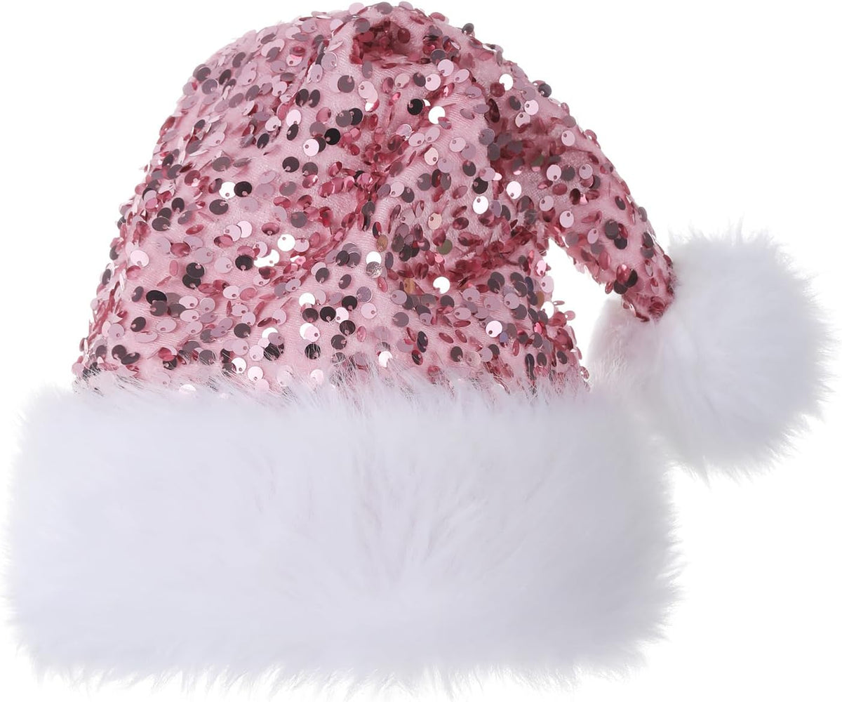 Personalized Sequin Santa Hat for Adults, Red Glitter Christmas Party Hat, Xmas Halloween New Year