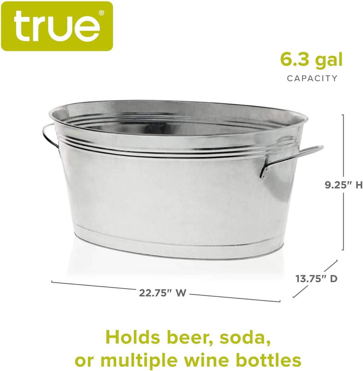 True Galvanized Tub, Large Ice Buckets for Parties, Beverage Cooler for Beer, Wine, Soda, Bottled