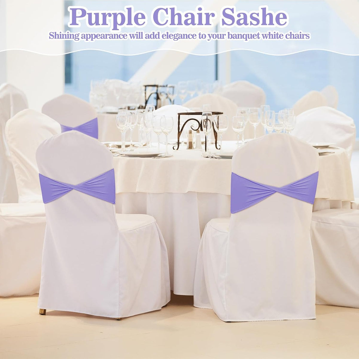 Kinlop 50 Pcs Spandex Chair Sashes Bows Chair Bands Slider Sashes for Covers Elastic Bands Ties