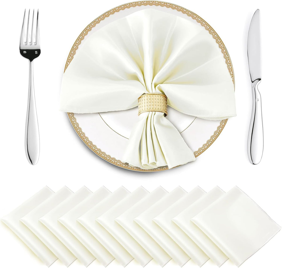 Horbaunal 16 Pack Ivory Satin Napkins 17 x 17 Inch, Square Silky Cloth Napkins, Soft Table Napkins