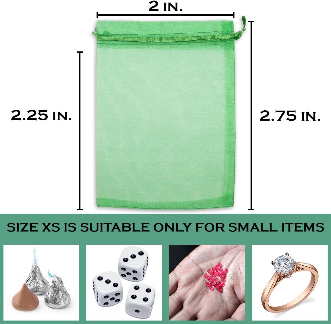 TheDisplayGuys 48-Pack 2" x 2-3/4" Light Green Sheer Organza Gift Bags with Drawstring, Jewelry