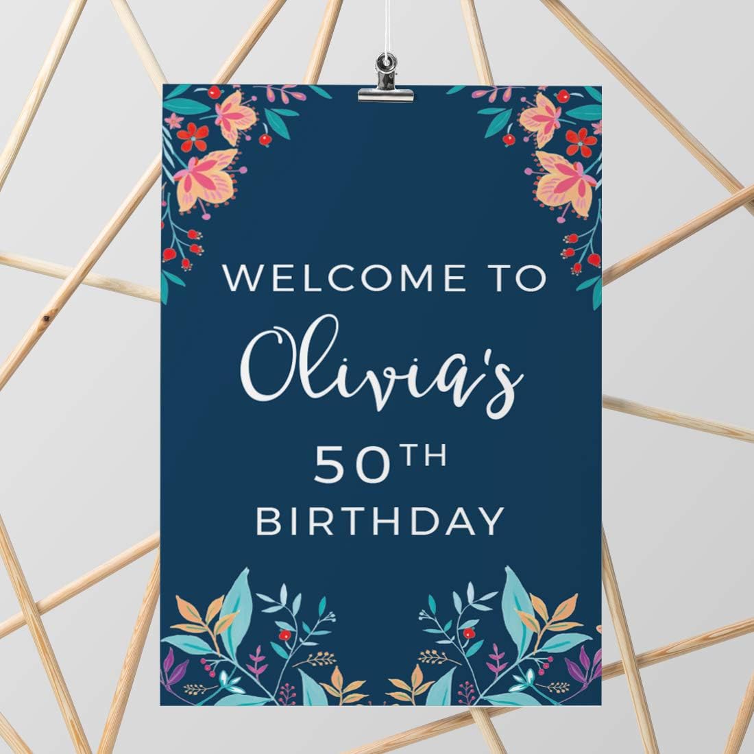 Andaz Press Personalized Extra Large Birthday Easel Board Party Sign, 12x18-inch, Vintage Bohemian