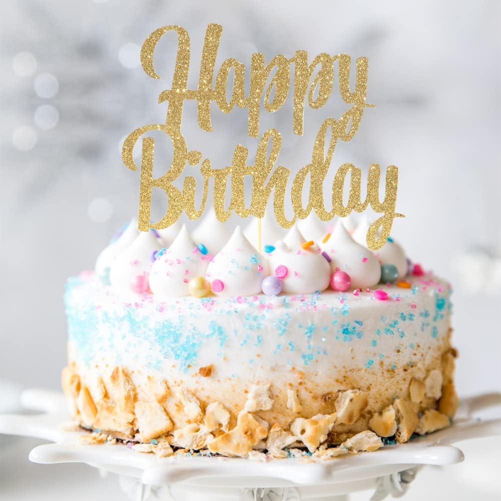 Happy Birthday cake topper - 1/10/13/15/16th gold cake topper, 1st/21st birthday party cake Happy