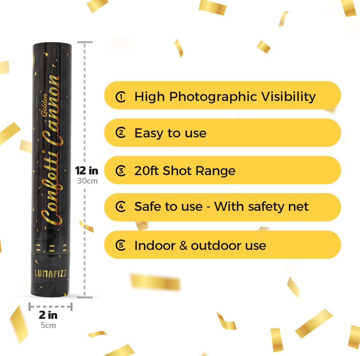 12in Confetti Poppers 6pk, LUMAFIZZ Champagne Gold Party Poppers