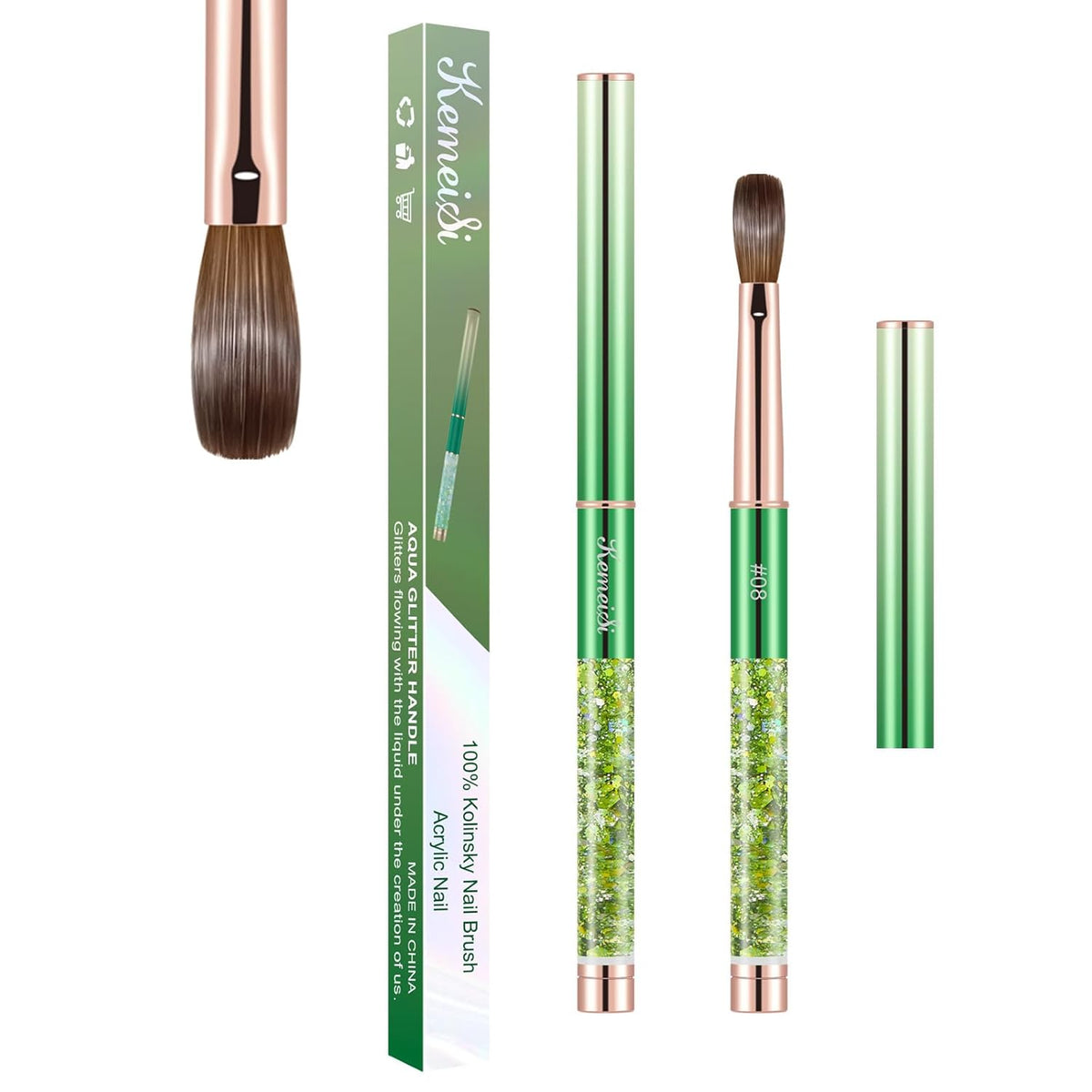 Acrylic Nail Brush Size #08, KEMEISI 100% Pure Kolinsky Nail Art Brushes Sturdy Handle Oval Shaped