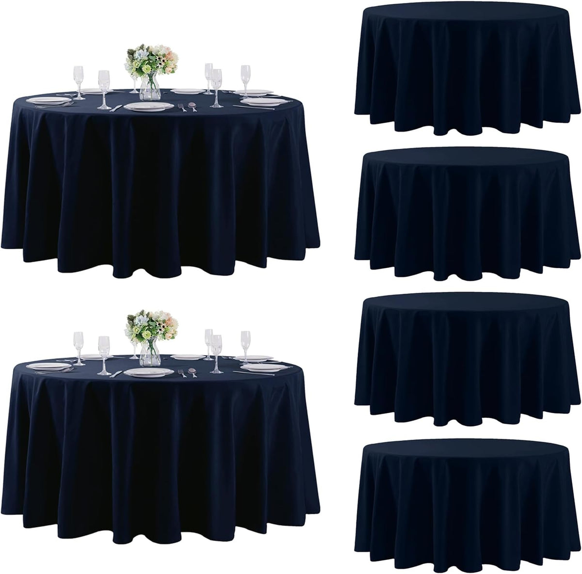 Fokitut 6 Pack Round Tablecloth, 108 Inch, Stain Resistant and Wrinkle Polyester Table Cloth