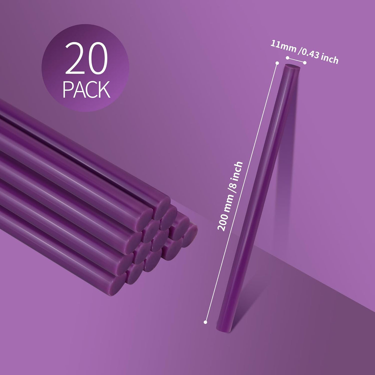 MATUFF Purple Hot Glue Sticks Full Size 0.43” Dia x 8” Long, 20 pcs Hot melt Adhesive Glue Sticks