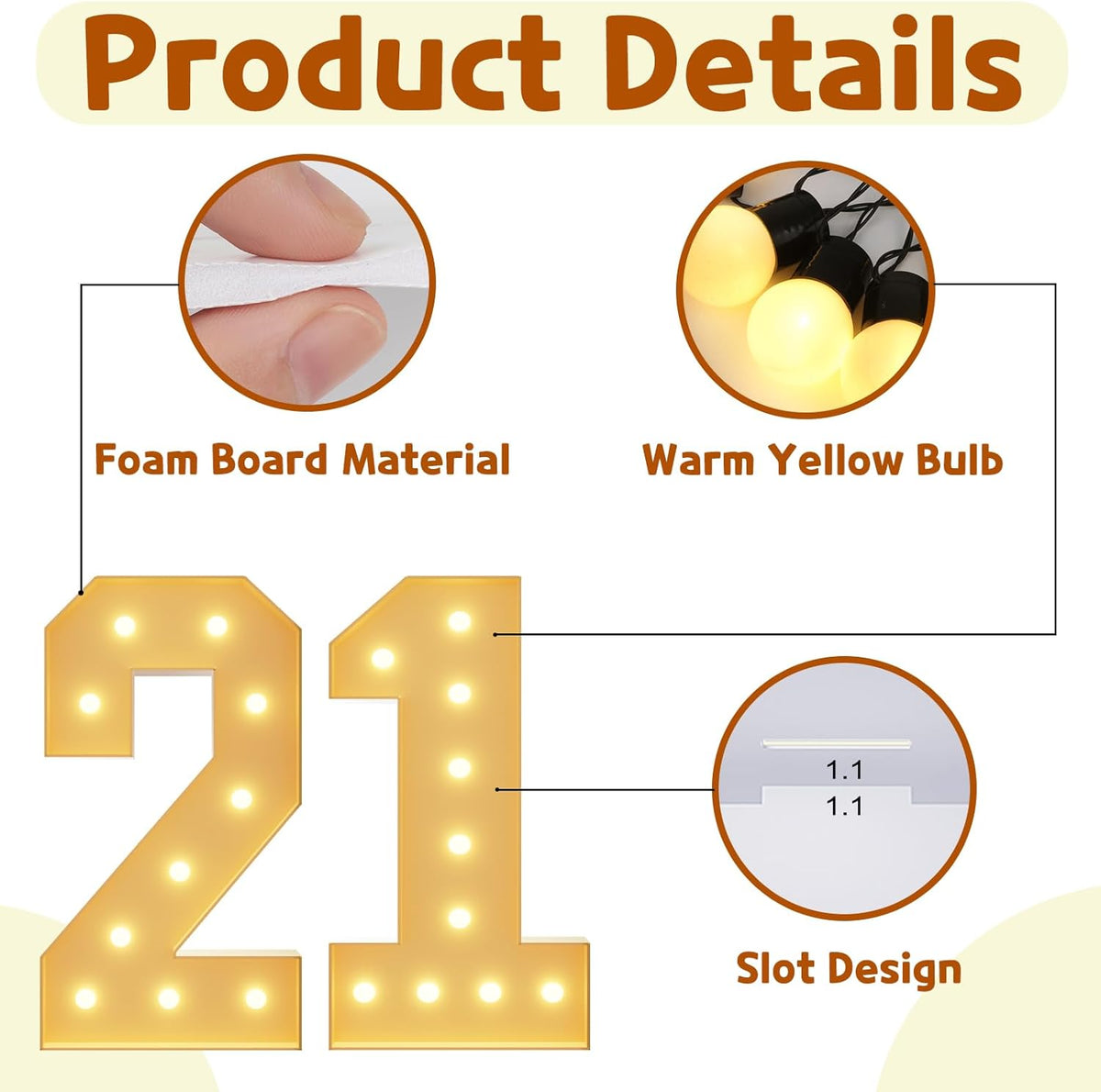 imprsv 4FT Light Up Numbers, Marquee Numbers 21st Birthday Decorations for Her Him, Large Light Up