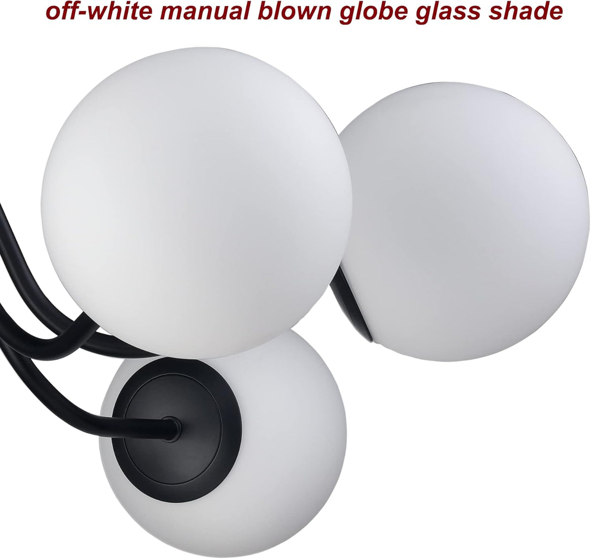 Modern 6-Light Black Metal Semi Flush Mount Ceiling Light With Globe White Glass Shade for Living